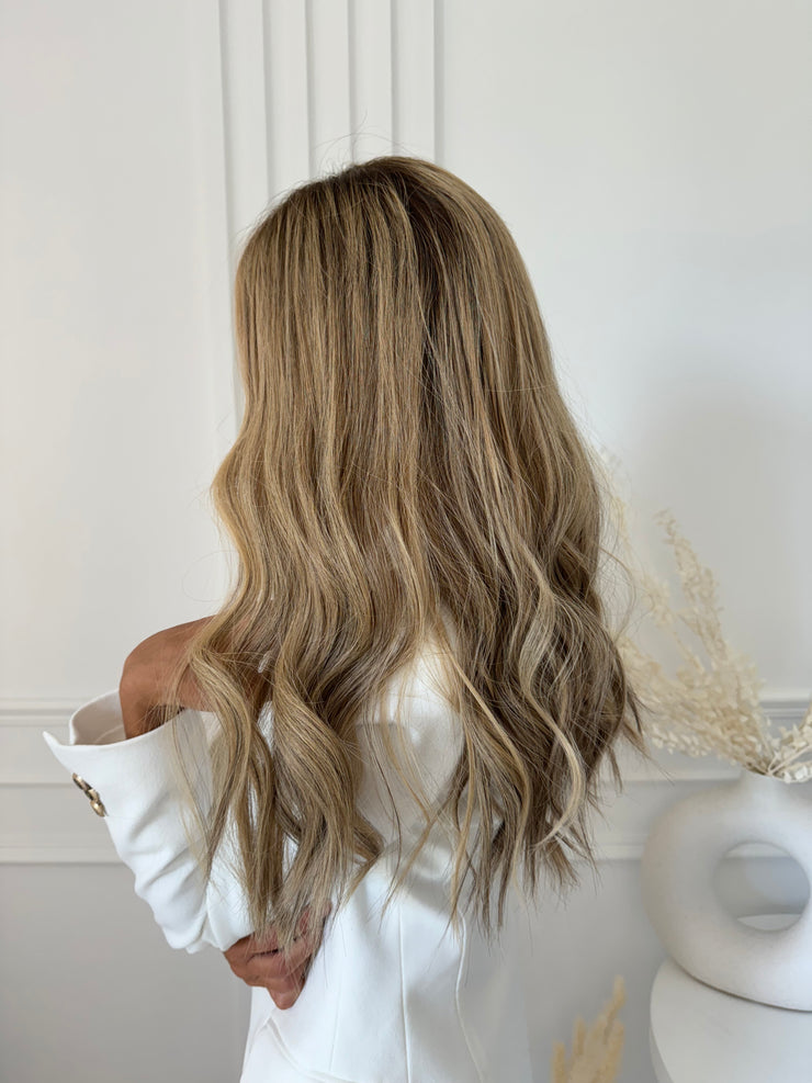 Peruka 50cm naturalna lace top blond refleksy włosy słowiańskie BRAGA