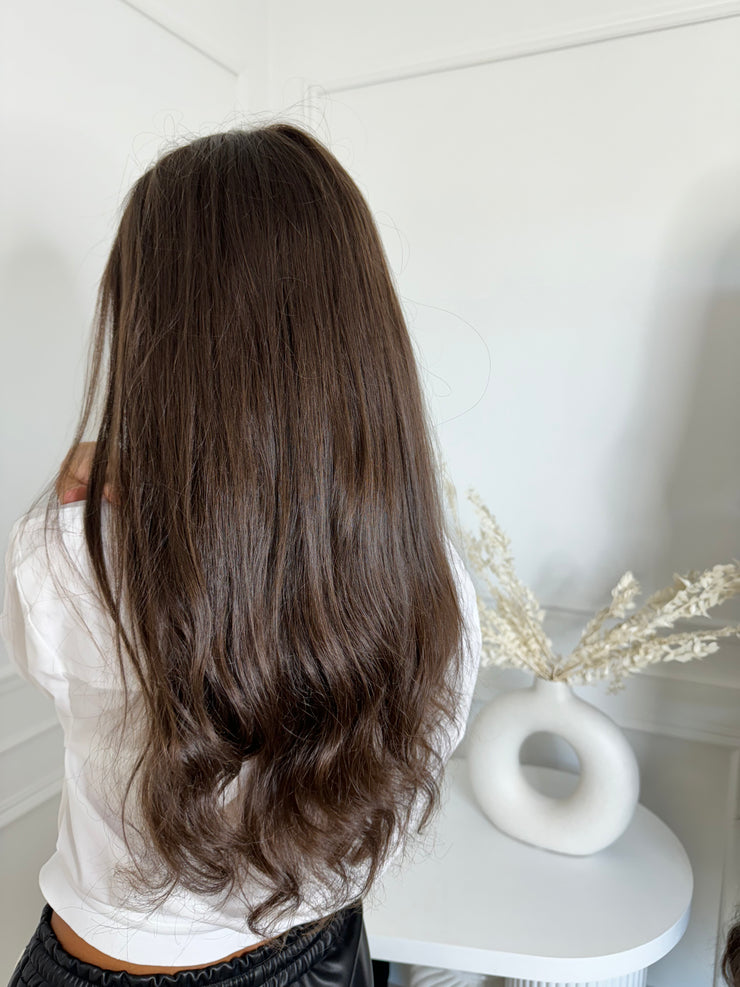 NAPOLI 50cm M Natural Wig Dark Brown Lace Top Long Virgin Hair Undyed